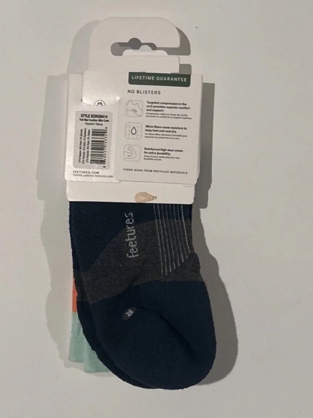 3 Pairs Feetures Socks Trail Max Cushion Mini-Crew Ascent Navy XL - Picture 10 of 11